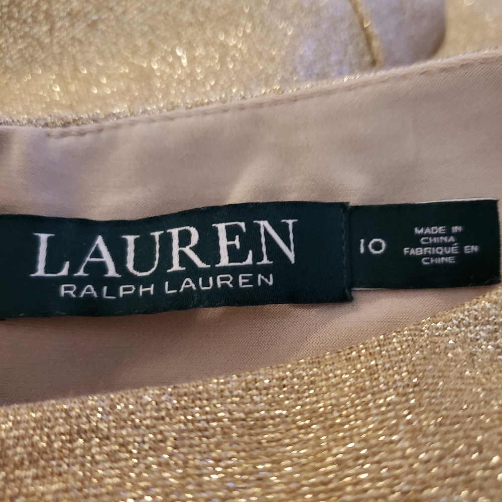 Ralph Lauren Gold Shimmer Holiday Dress Sz 10 - Picture 6 of 10